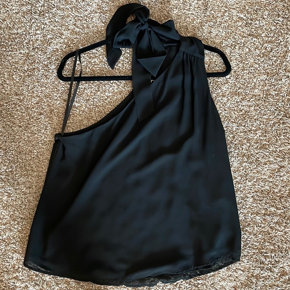 Naked zebra black silk top with neck tie detail